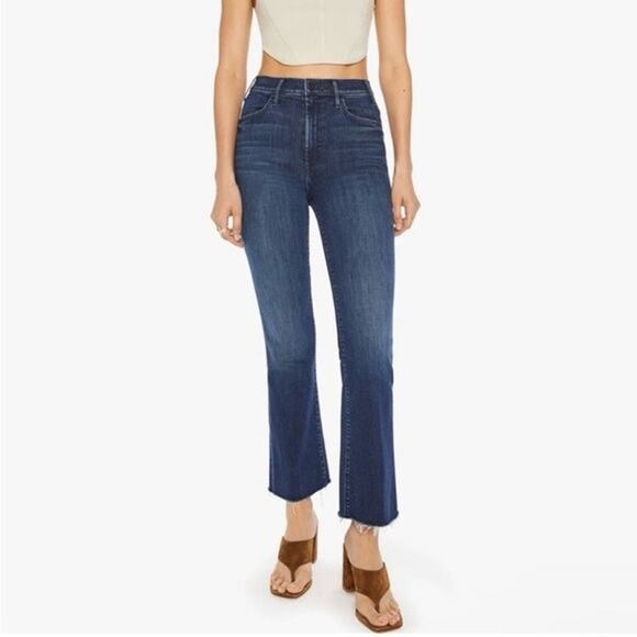 Mother The Hustle Ankle Fray Jeans High Rise Mint Condition Dark Wash Size 24 - Picture 1 of 13